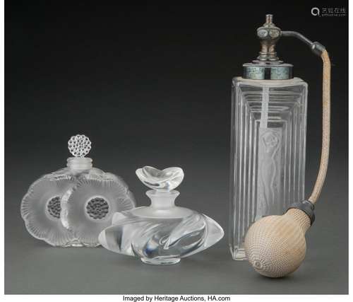 Three Lalique Clear and Frosted Glass Perfumes, post-1945 Ma...