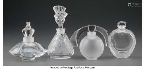 Group of Four Lalique Clear and Frosted Glass Perfumes in Or...