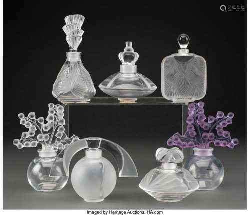 Seven Lalique Glass Perfume Bottles in Original Fitted Boxes...