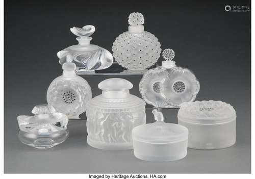 Group of Eight Lalique Clear and Frosted Glass Perfumes and ...