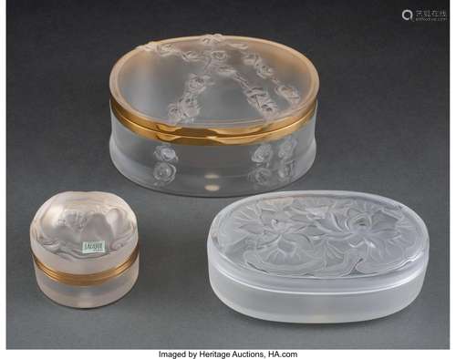 Three Lalique Clear and Frosted Glass Covered Boxes, post-19...