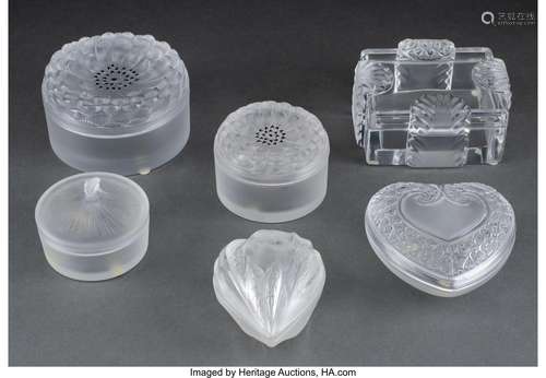 Six Lalique Clear and Frosted Glass Covered Boxes, post-1945...