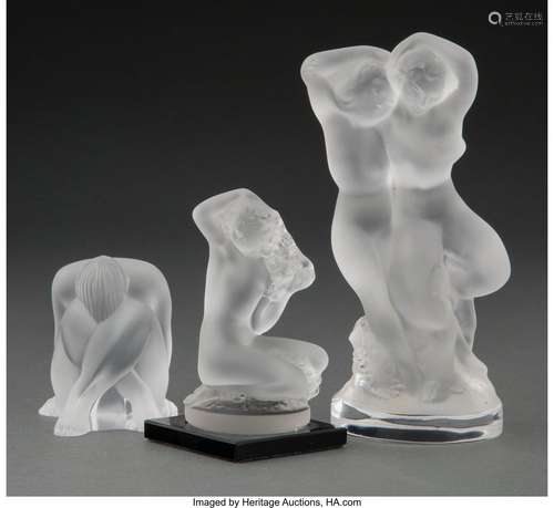 Three Lalique Clear and Frosted Glass Figures, post-1945 Mar...