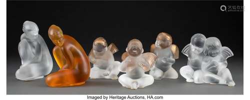 Group of Six Lalique Glass Table Figures with Five Original ...