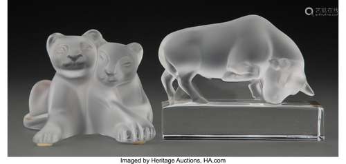 Two Lalique Clear and Frosted Glass Animal Figures, post-194...