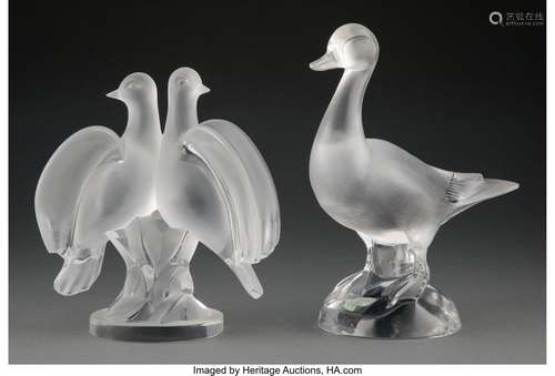 Two Lalique Clear and Frosted Glass Bird Table Articles, pos...