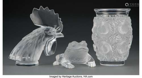 Lalique Clear and Frosted Glass Bagatelle Vase and Two Anima...