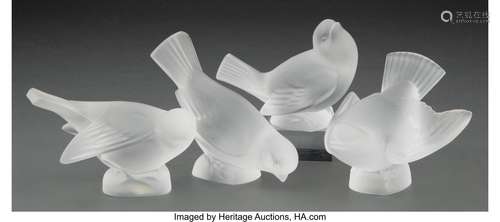 Group of Four Lalique Clear and Frosted Glass Paperweights, ...