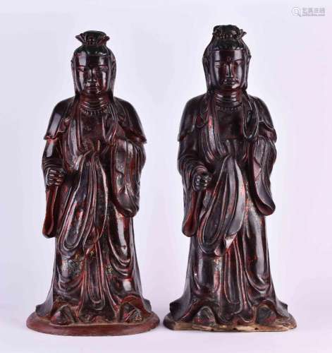 Paar Tempelfiguren Vietnam / Süd China Qing-Dynastie 18. / 1...