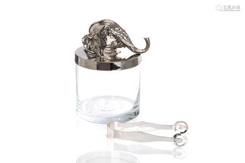 ITALIAN SILVERPLATED & GLASS ELEPHANT ICE BUCKET