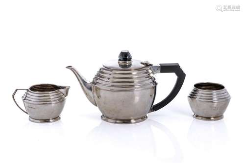 THREE-PC ART DECO ENGLISH SILVER TEA SERVICE, 655g