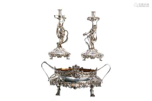 GERMAN JUGENDSTIL SILVER TABLE GARNITURE, 3,890g