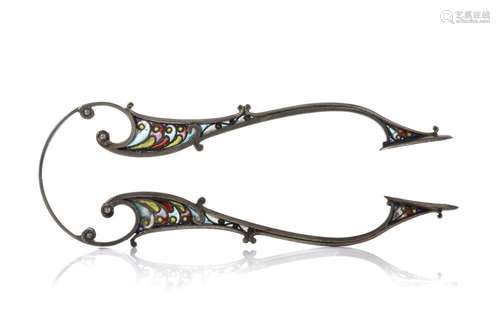 PAIR OF 19th C PLIQUE A JOUR ENAMEL SUGAR TONGS,