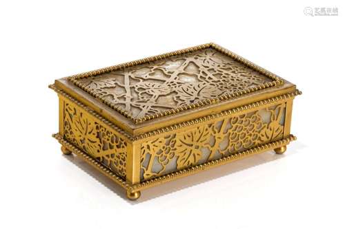 TIFFANY STUDIO GILT BRASS & SLAG GLASS VANITY BOX