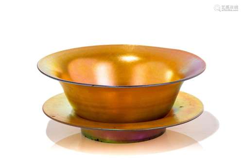 STEUBEN GOLD AURENE GLASS BOWL & DISH