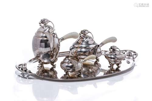 GEORGE JENSEN FIVE PC SILVER TEA & COFFEE SERVICE