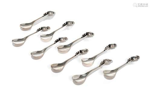 NINE GEORG JENSEN DANISH SILVER DEMITASSE SPOONS