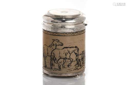 DOULTON LAMBETH SILVER MOUNTED BISCUIT BARREL