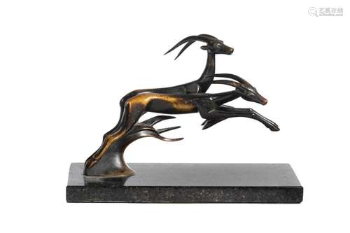 ART DECO BRONZE OF TWO GAZELLES