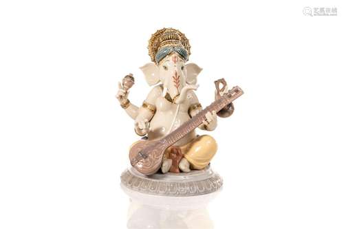 LLADRO PORCELAIN VEENA GANESHA FIGURE