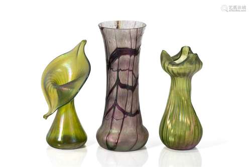 THREE IRIDESCENT GLASS VASES