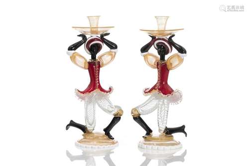 PAIR OF MURANO FIGURAL CANDLESTICKS