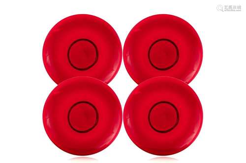 FOUR RED SALVIATI MURANO GLASS CHARGER PLATES