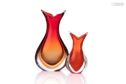 PAIR OF MURANO SOMMERSO MID CENTURY GLASS VASES