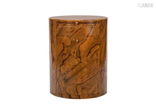 EXOTIC WOOD ROUND DRUM FORM SIDE TABLE