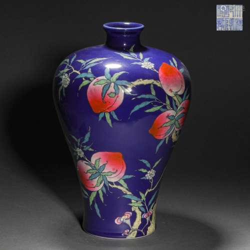 Qing Dynasty,Famille Rose Longevity Peach Prunus Vase