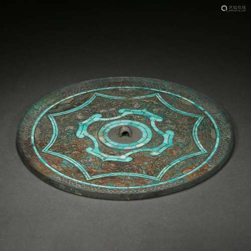 Ming Dynasty or Before,Inlaid Gold Silver and Turquoise Beas...