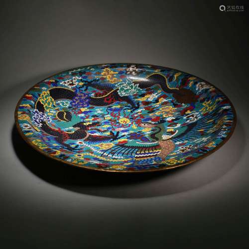 Qing Dynasty,Cloisonne Dragon and Phoenix Large Plate