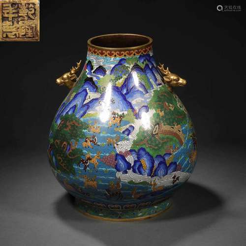 Qing Dynasty,Cloisonne Hundred Deers Vessel