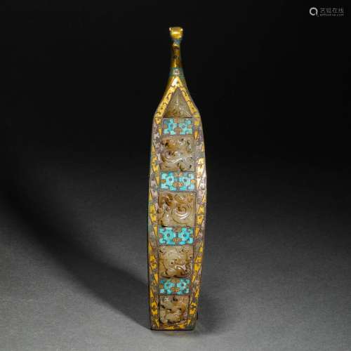 Ming Dynasty or Before,Inlaid Gold and Silver Hetian Jade Be...