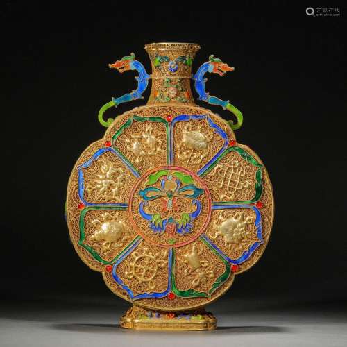 Qing Dynasty,Gilt Filigree Eight-Treasure Bottle