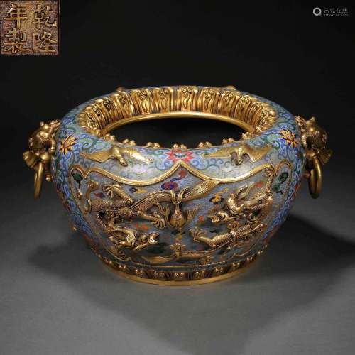 Qing Dynasty,Cloisonne Dragon Pattern Beast Head Vessel