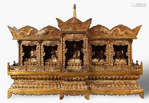 Qing Dynasty,Bronze Gilt Five Dhyani Buddhas