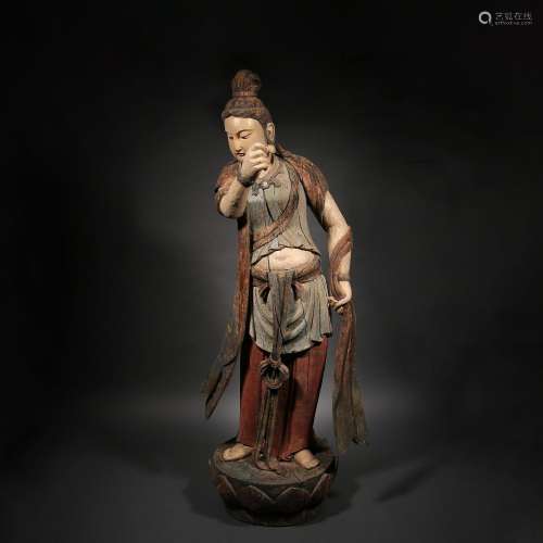 Ming Dynasty or Before,Wooden Guanyin Standing Statue