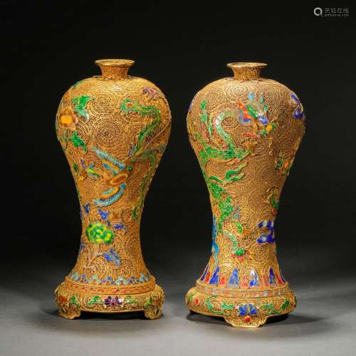 Qing Dynasty,Gilt Filigree Beast Pattern Bottles