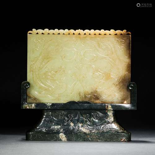 Ming Dynasty or Before,Hetian Jade Dragon Pattern Screen