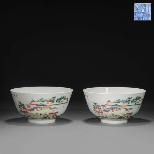 Qing Dynasty,Famille Rose Flowers Large Bowls