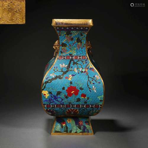 Qing Dynasty,Cloisonne Flower Square Vessel