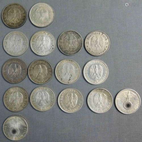 16 Münzen Silber á 5 Reichsmark 1934, 1935, 1936, 1937.