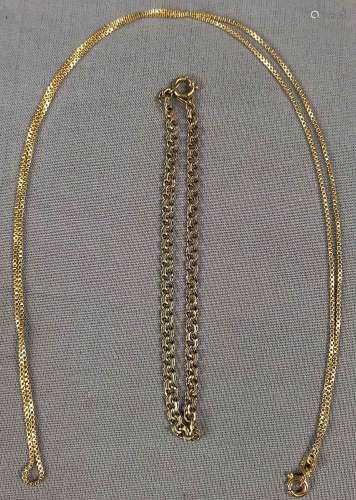 Gelb - Gold 585. Halskette und Armkette. 8,2 Gramm.