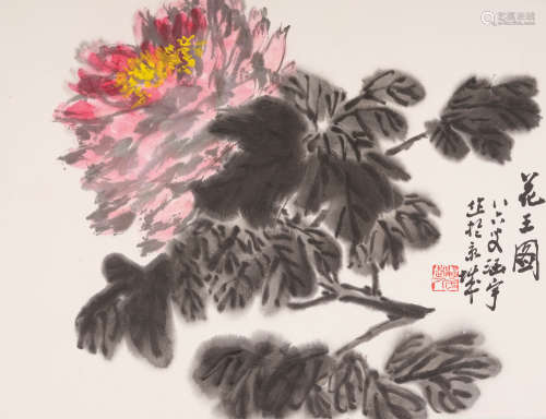 何涵宇(1910-2003)　花王图  设色纸本　镜心