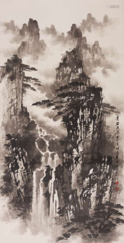 吴广泉(b.1931)　青岩飞瀑 1987年作 水墨纸本　立轴