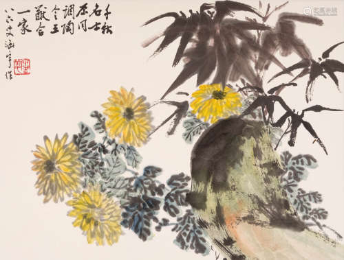 何涵宇(1910-2003)　菊石图  设色纸本　镜心