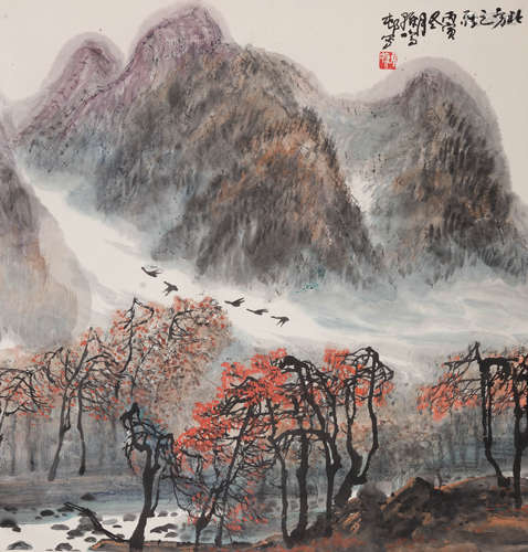 孙鸣邨(b.1937)　北方之秋 1986年作 设色纸本　立轴