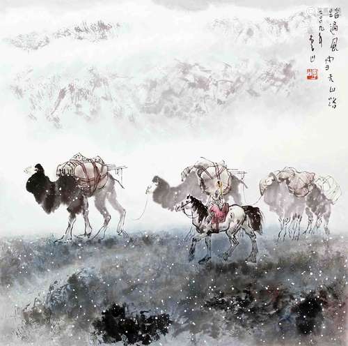 李山 踏遍风雪无山路镜片纸本