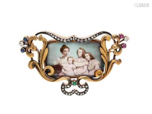 GEORGIAN, DIAMOND AND MULTIGEM PORTRAIT BROOCH